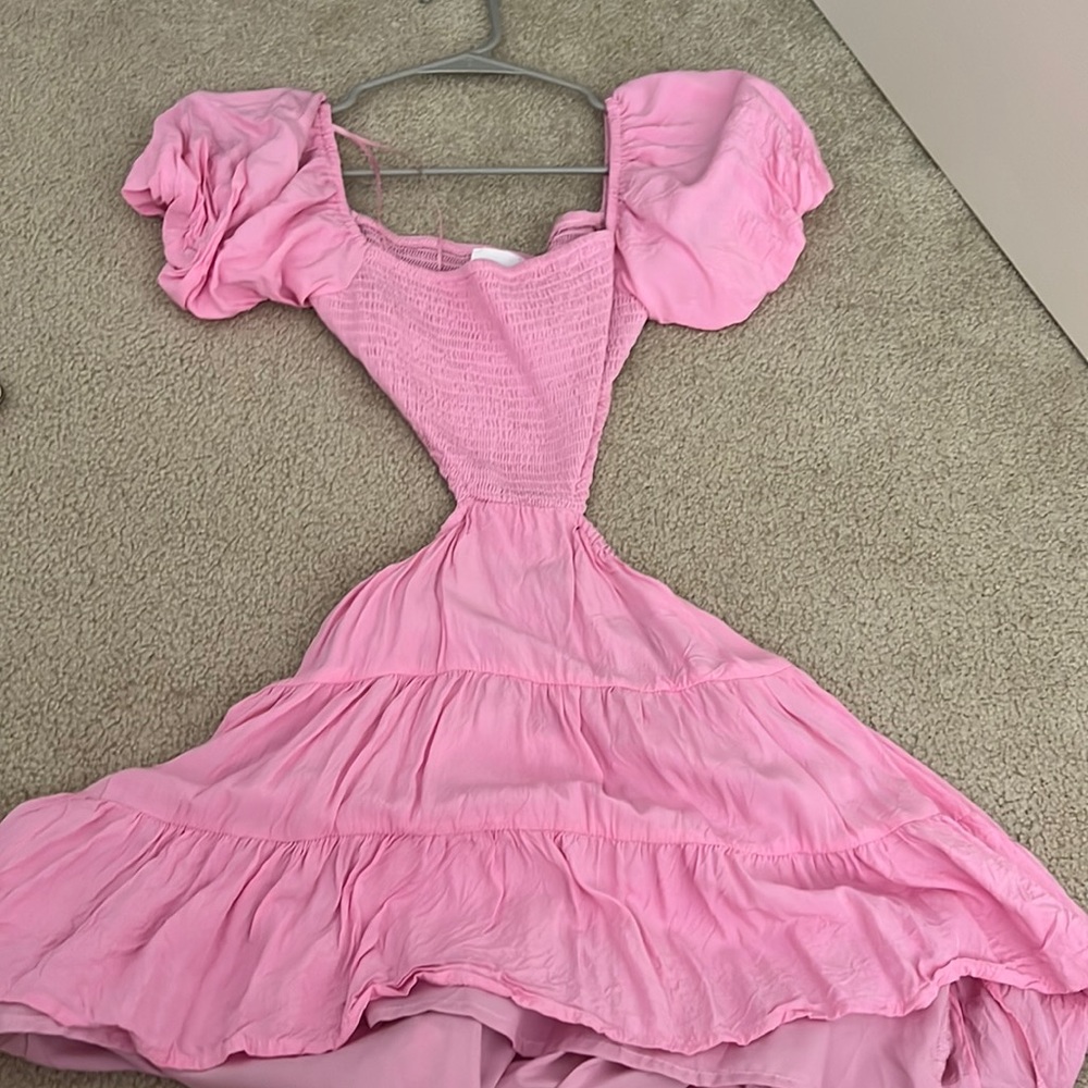 Smocked Cutout Mini Dress in Light Pink - Picture 2 of 3